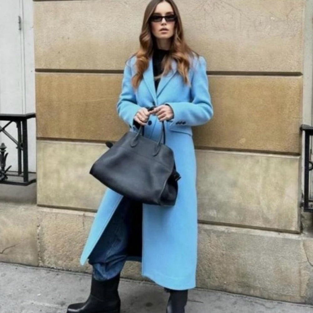 ZARA SKY BLUE MANTECO WOOL COAT Size L from Secret Lives of Mormon Wives